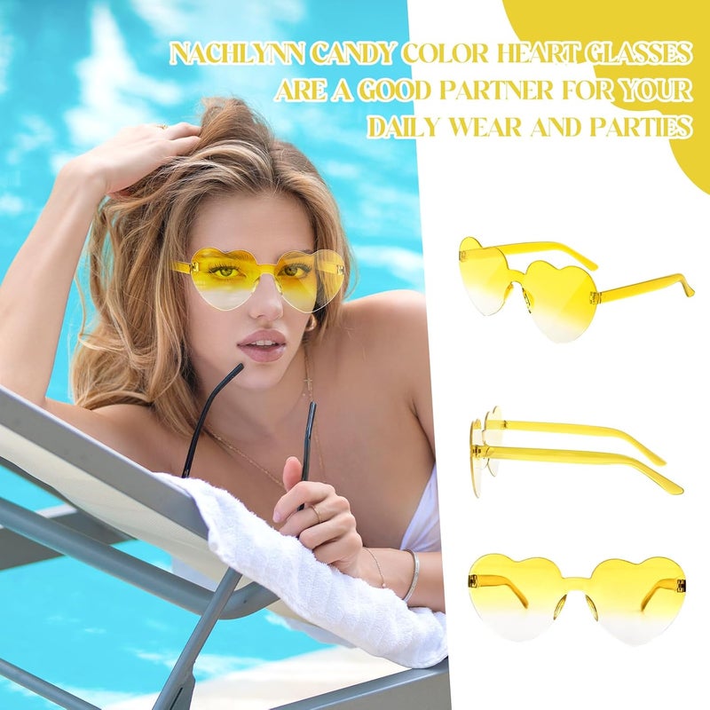 NACHLYNN 10 Pairs Heart Sunglasses Women Rimless Heart Shaped Sunglasses Candy Color Glasses for Costumes Cosplay (Gradient Yellow) - Image 3